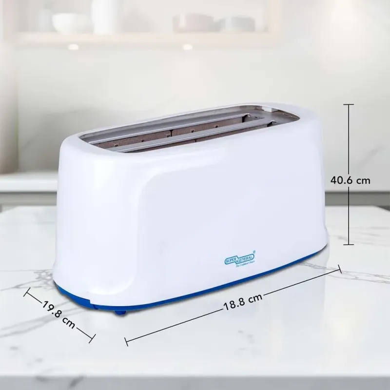 Super General 4 Slices Plastic Toaster Removable Crumb Tray for Easy Clean, Cancel Setting, Lightweight, White, 1-Year Warranty SGT840D