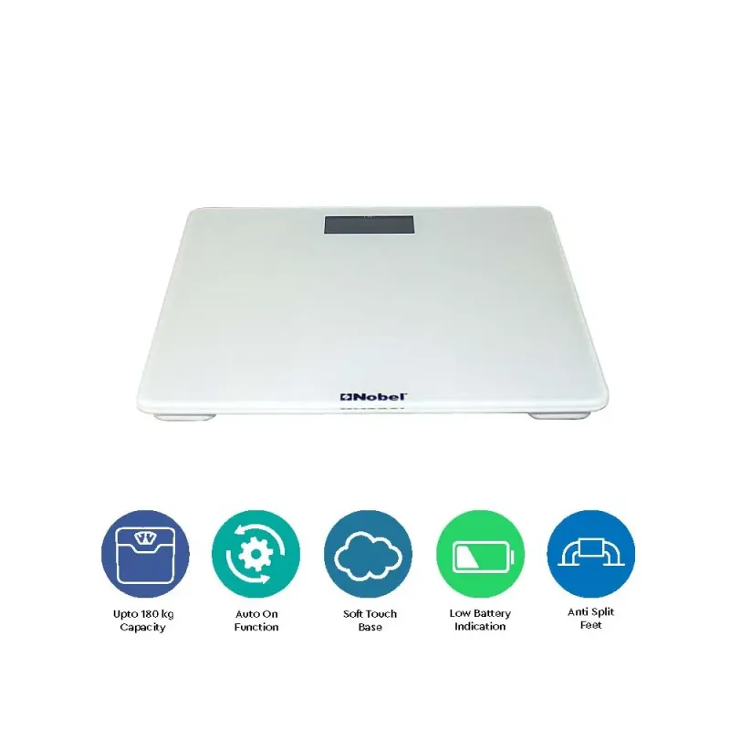 NOBEL WEIGHING SCALE White 180 KGS Tempered Glass Digital Anti Slip Feet NBS60WH