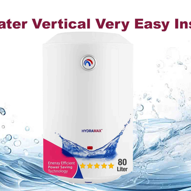 Hydramax Home Vertical Electric Water Heater 80L Inner Tank Design Italian Heating Element & Safety for Kitchen & Washroom Energy Efficient, White