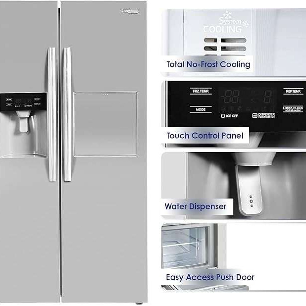 Super General 700L Side-By-Side Refrigerator-Freezer, Water Dispenser, Digital Control, SGR897SBS