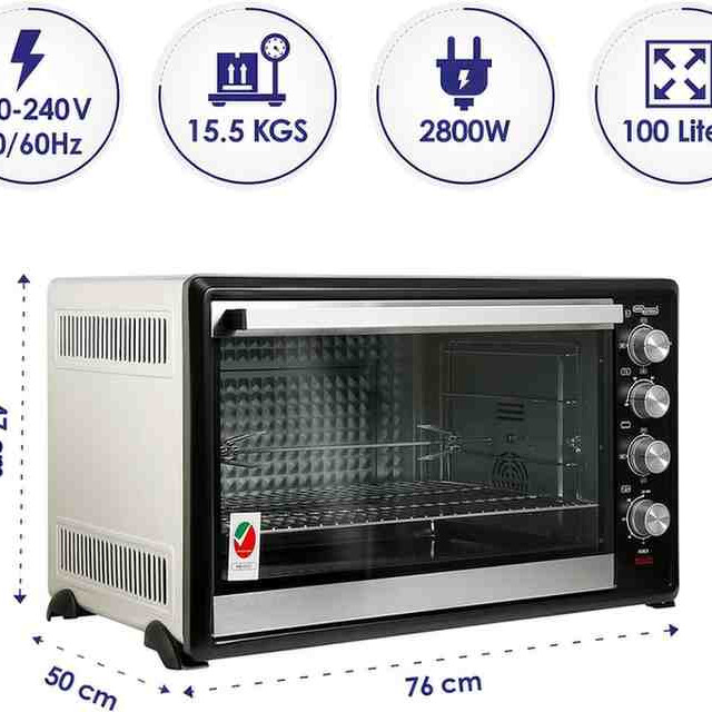 Super General 100 Liter Stainless Steel Electric Oven, Rotisserie-Grill, Convection-Oven, Thermostat, Timer, SGEO100TRC