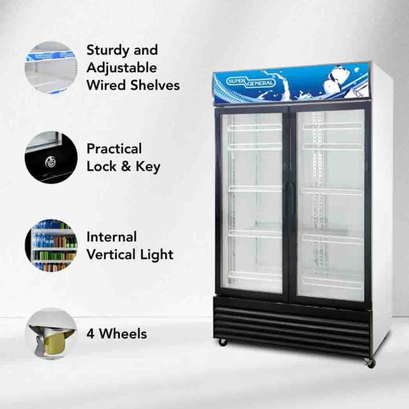 Super General 1000 Glass Liter Double-Door Upright Beverage Chiller Model SGSC1018IF
